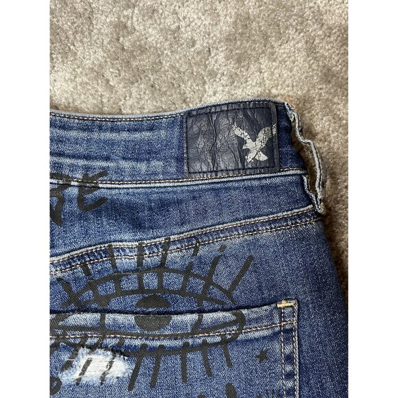 American Eagle Outf Womens Urban Skull High-Rise Skinny Jeans Sz 12 Graphic Pr - Picture 8 of 16